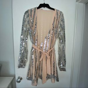 Nude and Silver Sequined Wrap Dress